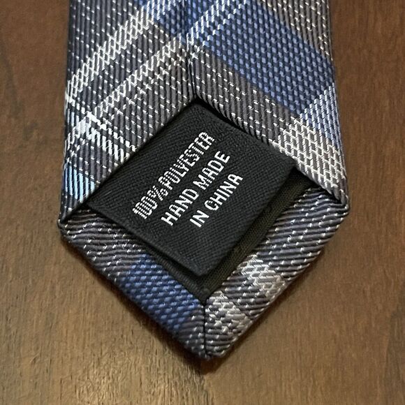Platinum Designs Blue Gray Hand Made 100% Polyester Men’s Neck Tie Made In China - Picture 7 of 9
